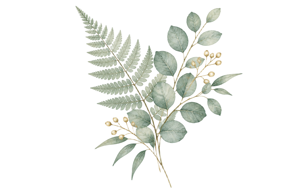 Watercolour fern and eucalyptus sprig